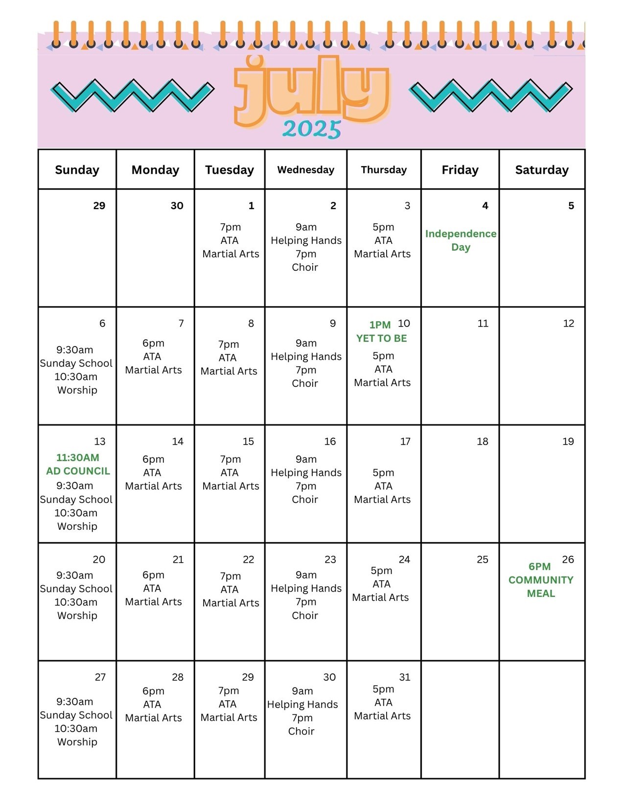 July 2025 Calendar