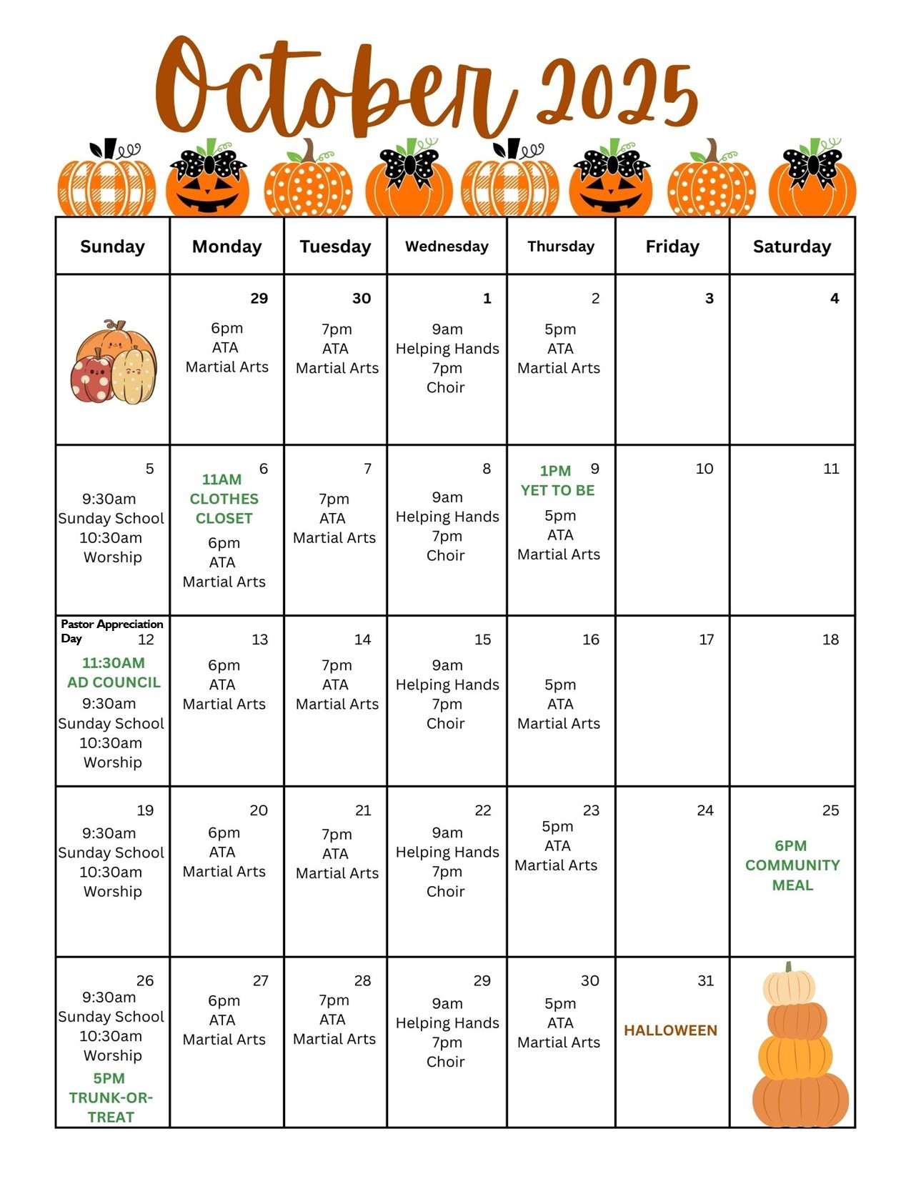 October 2025 calendar